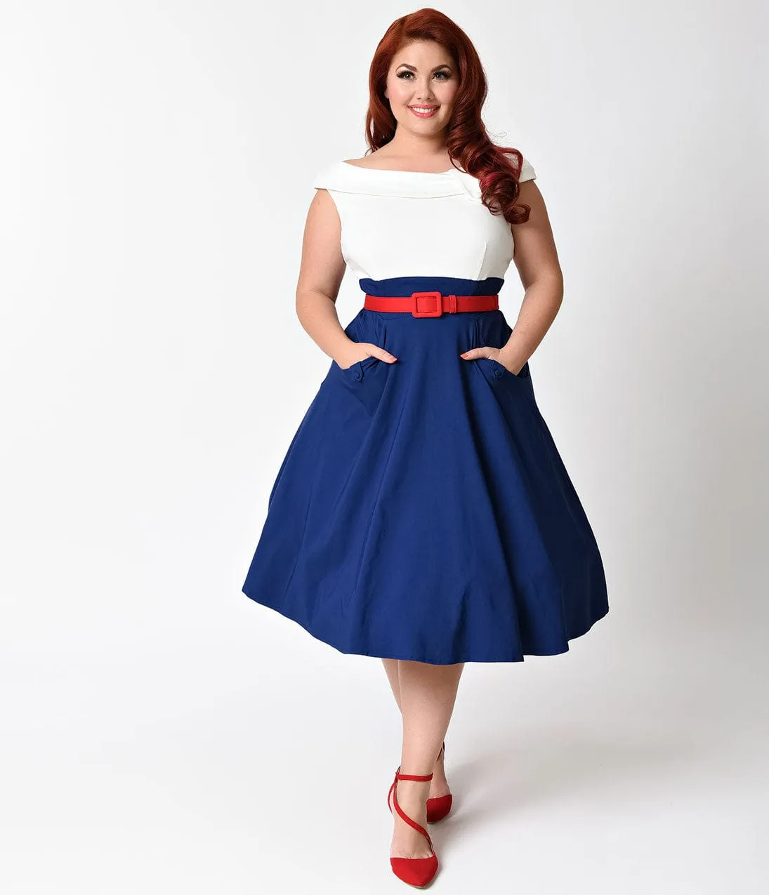 Unique Vintage Plus Size 1950s Navy, White, & Red Colorblock Tippi Swing Dress sold by Unique Vintage product image thumbnail 4