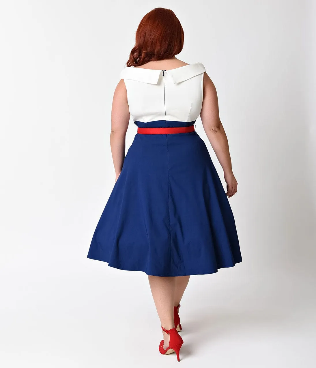 Unique Vintage Plus Size 1950s Navy, White, & Red Colorblock Tippi Swing Dress sold by Unique Vintage product image thumbnail 2