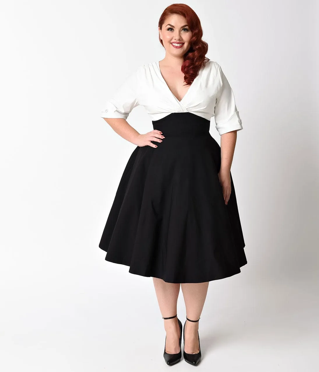 Unique Vintage Plus Size 1950s Black & White Delores Swing Dress with Sleeves sold by Unique Vintage product image thumbnail 5