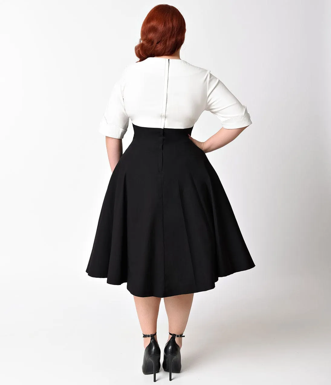 Unique Vintage Plus Size 1950s Black & White Delores Swing Dress with Sleeves sold by Unique Vintage product image thumbnail 2