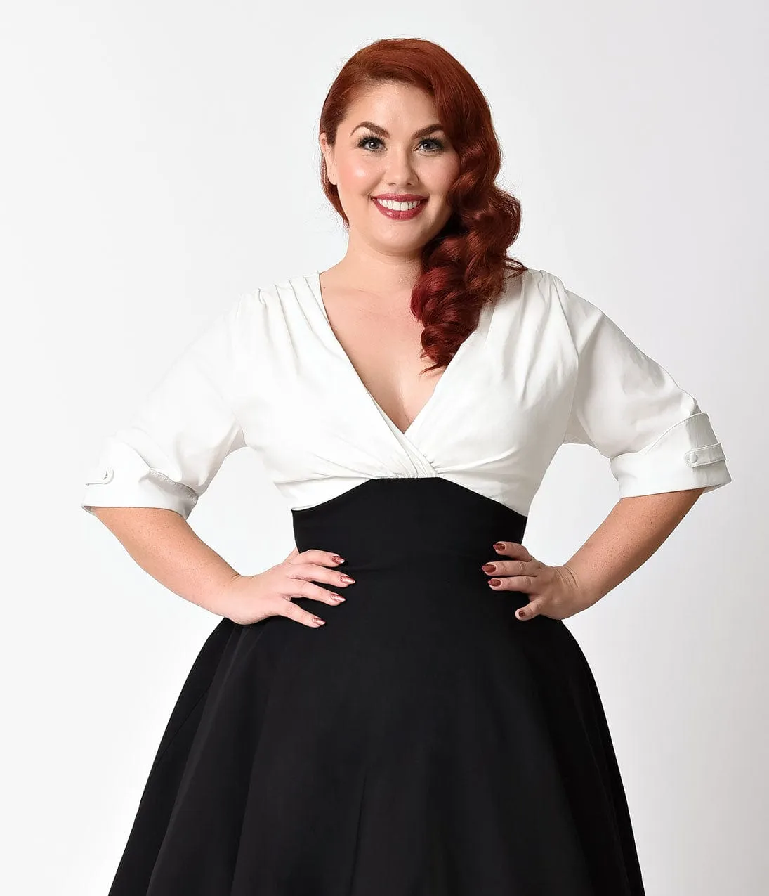 Unique Vintage Plus Size 1950s Black & White Delores Swing Dress with Sleeves sold by Unique Vintage product image thumbnail 4