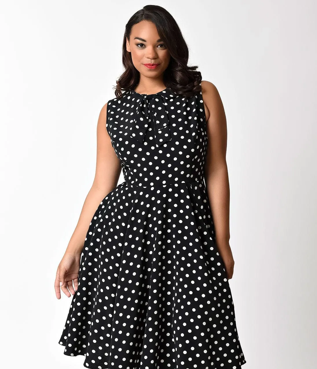 Unique Vintage Plus Size 1940s Black & Ivory Dotted Olson Swing Dress sold by Unique Vintage product image thumbnail 4