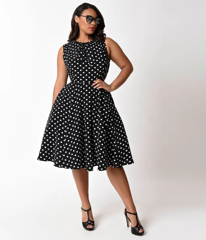 Unique Vintage Plus Size 1940s Black & Ivory Dotted Olson Swing Dress made by Unique Vintage