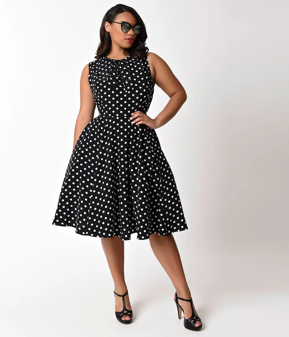 Unique Vintage Plus Size 1940s Black & Ivory Dotted Olson Swing Dress sold by Unique Vintage