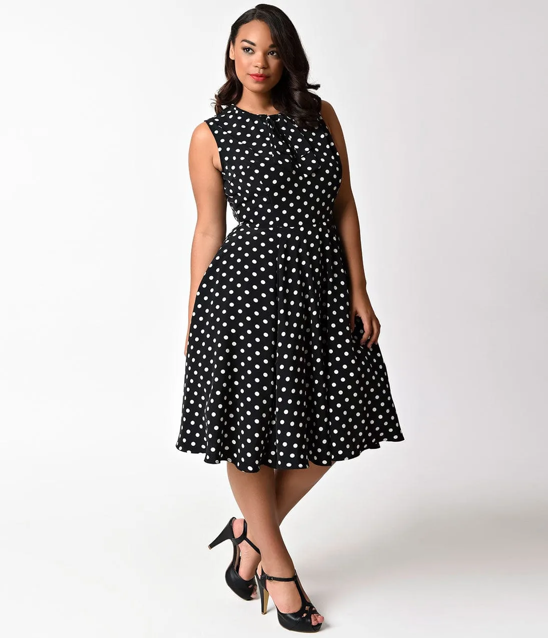 Unique Vintage Plus Size 1940s Black & Ivory Dotted Olson Swing Dress sold by Unique Vintage product image thumbnail 5