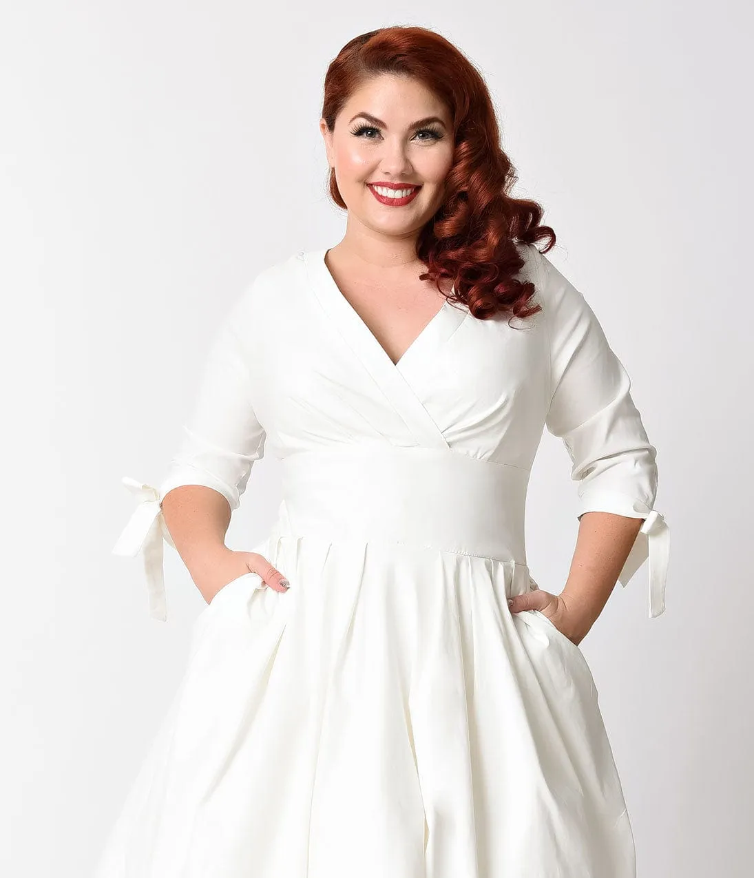 Unique Vintage Plus Size 1950s Style White Three-Quarter Sleeve Diana Swing Dress sold by Unique Vintage product image thumbnail 5
