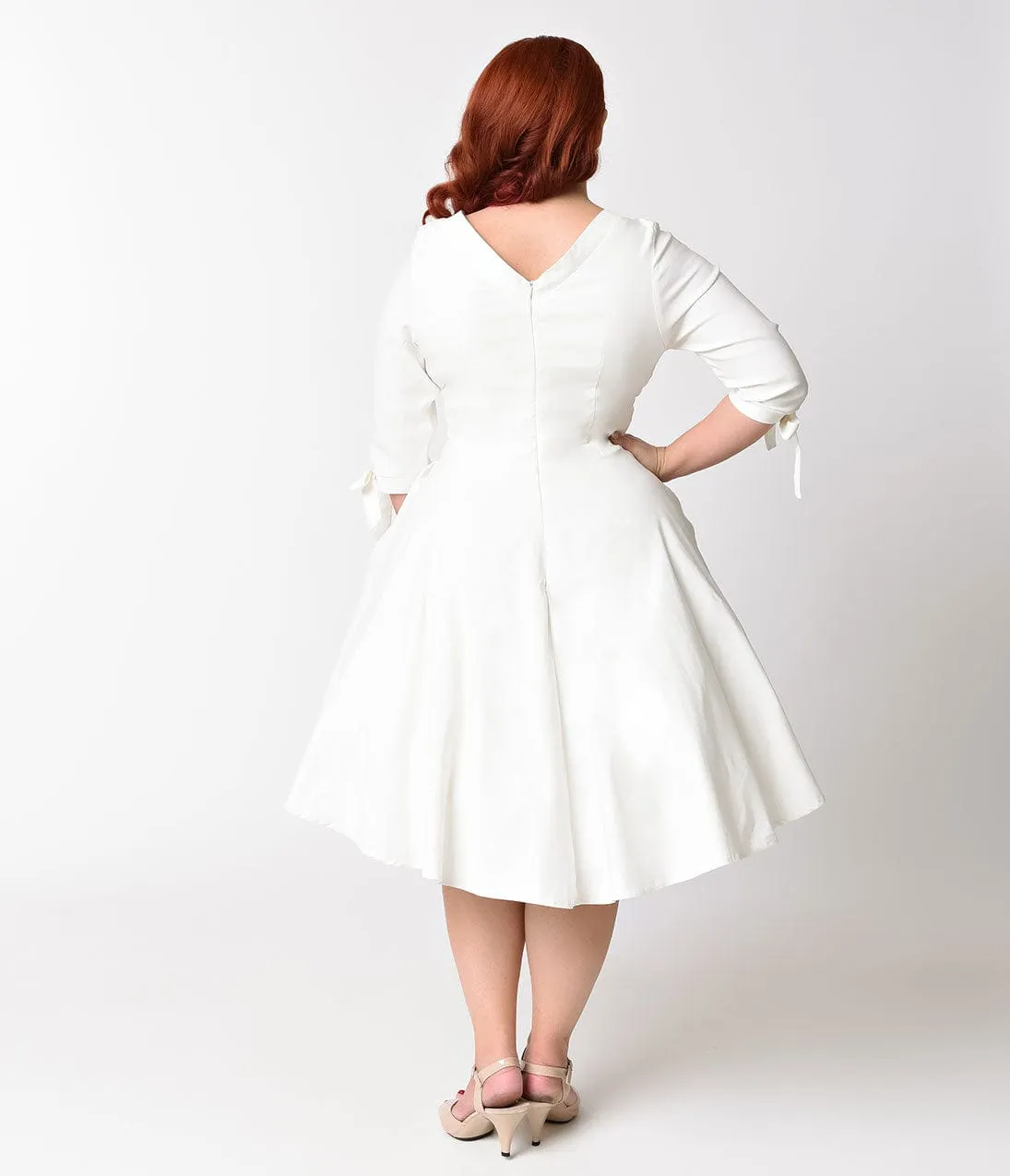 Unique Vintage Plus Size 1950s Style White Three-Quarter Sleeve Diana Swing Dress sold by Unique Vintage product image thumbnail 3