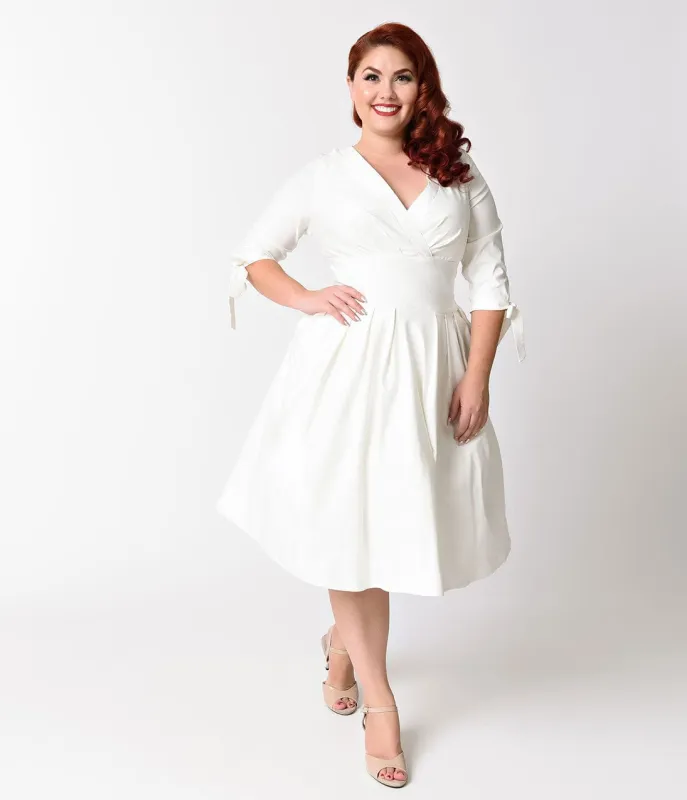 Unique Vintage Plus Size 1950s Style White Three-Quarter Sleeve Diana Swing Dress sold by Unique Vintage