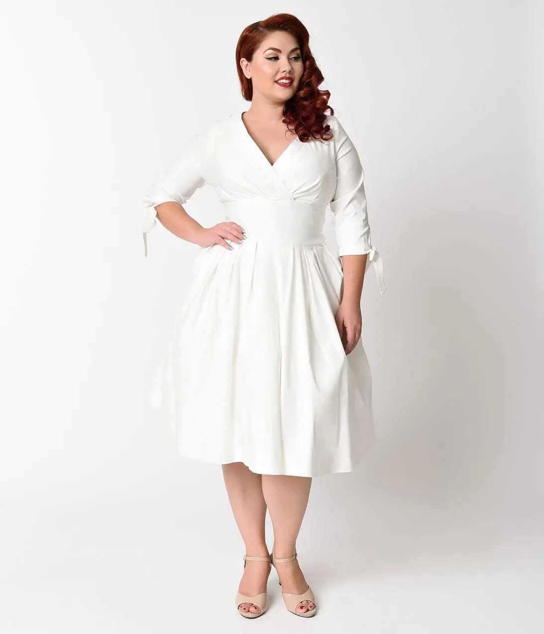 Unique Vintage Plus Size 1950s Style White Three-Quarter Sleeve Diana Swing Dress sold by Unique Vintage product image thumbnail 4