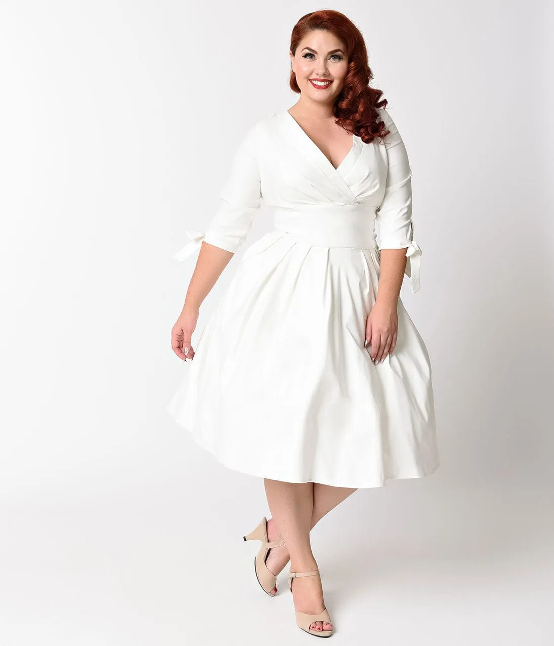 Unique Vintage Plus Size 1950s Style White Three-Quarter Sleeve Diana Swing Dress sold by Unique Vintage product image thumbnail 2