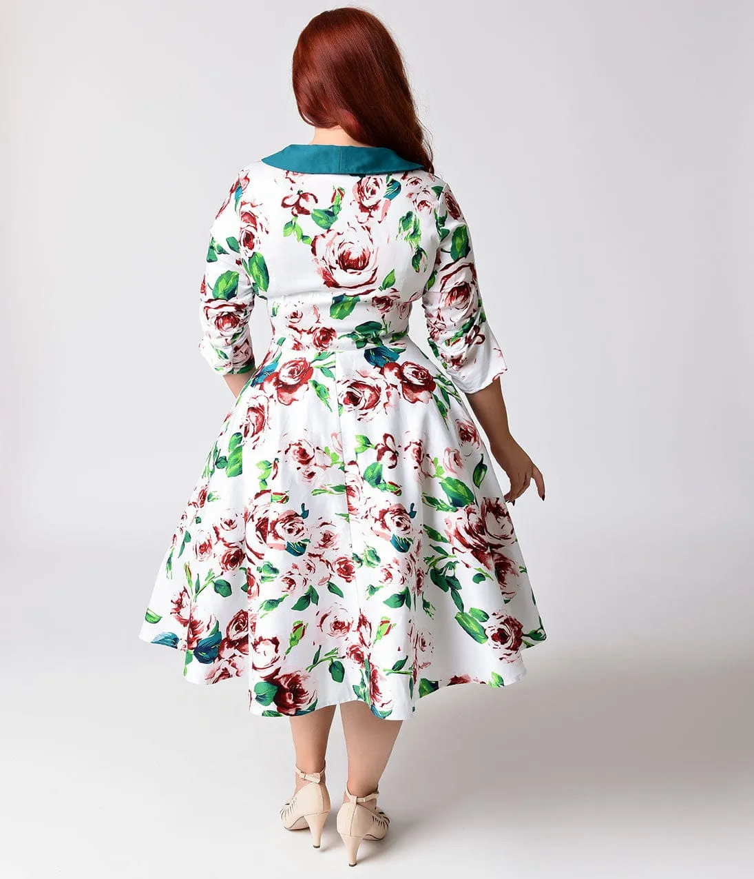 Unique Vintage Plus Size 1950s White & Floral Sleeved Eva Marie Swing Dress sold by Unique Vintage product image thumbnail 2