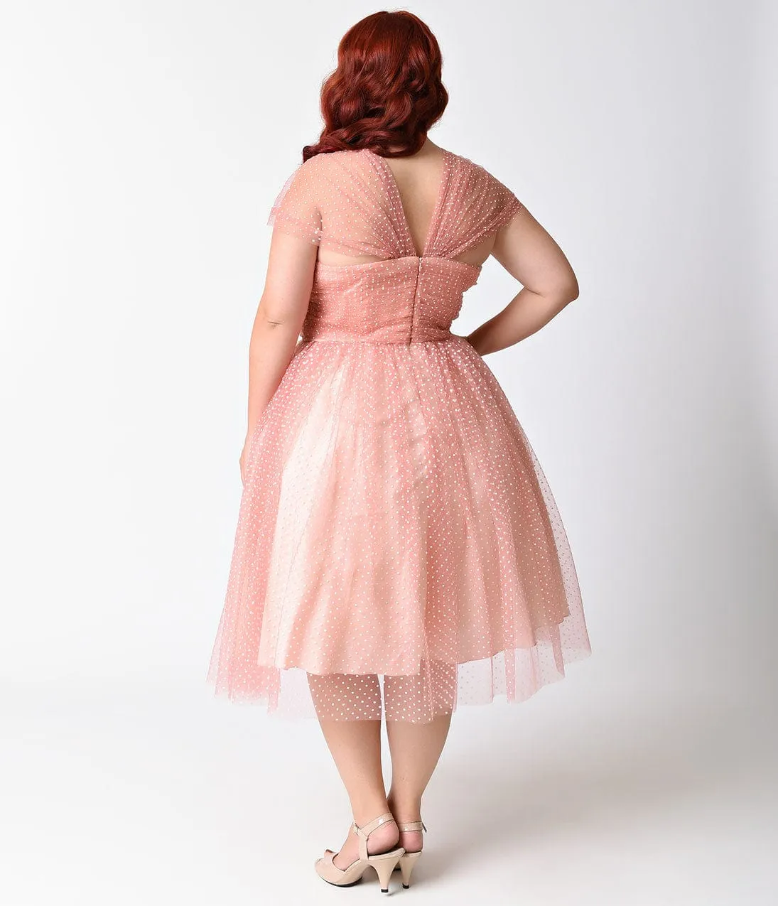 Unique Vintage Plus Size Rose Pink & White Swiss Dot Garden State Dress sold by Unique Vintage product image thumbnail 2