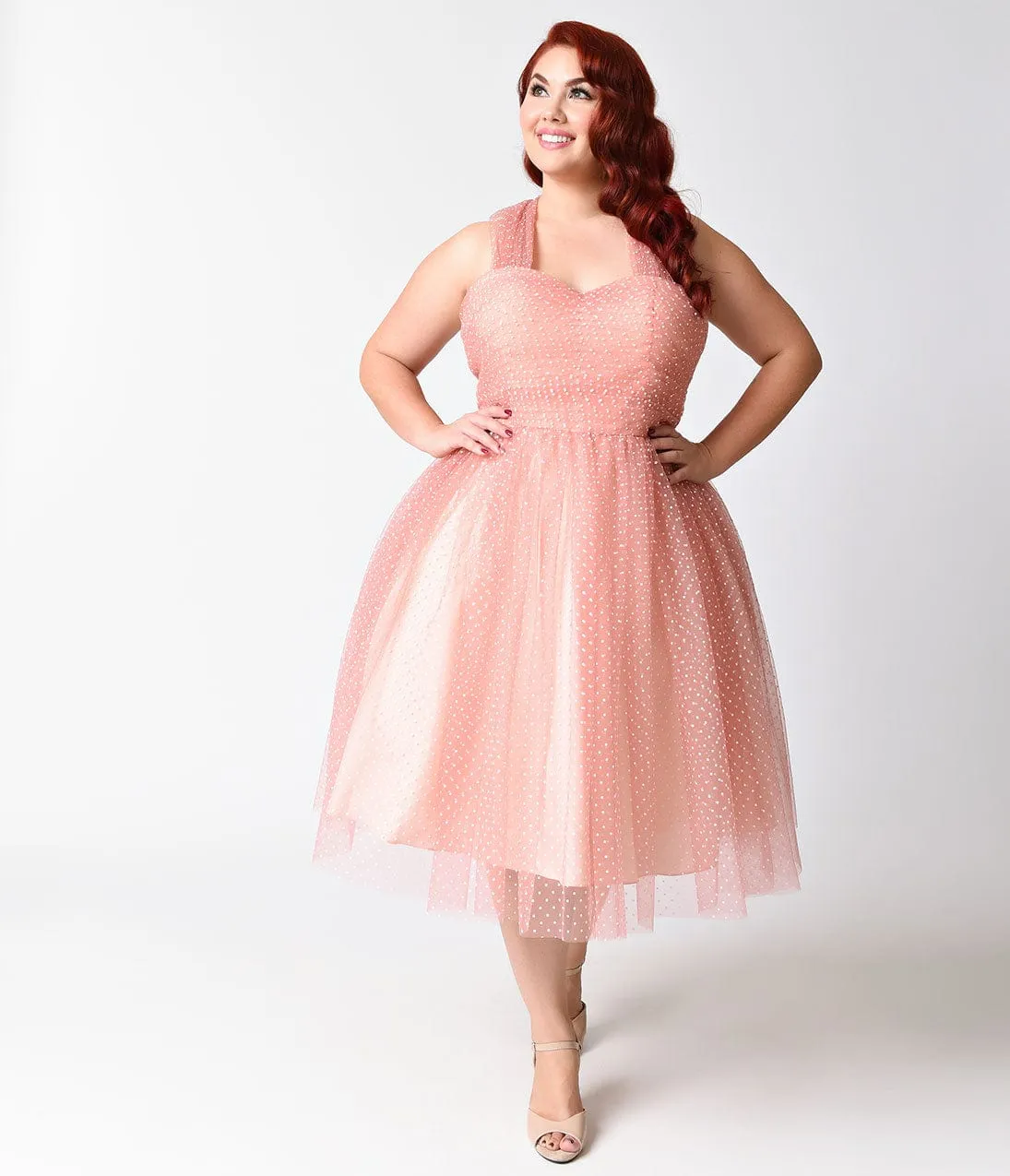 Unique Vintage Plus Size Rose Pink & White Swiss Dot Garden State Dress sold by Unique Vintage product image thumbnail 3
