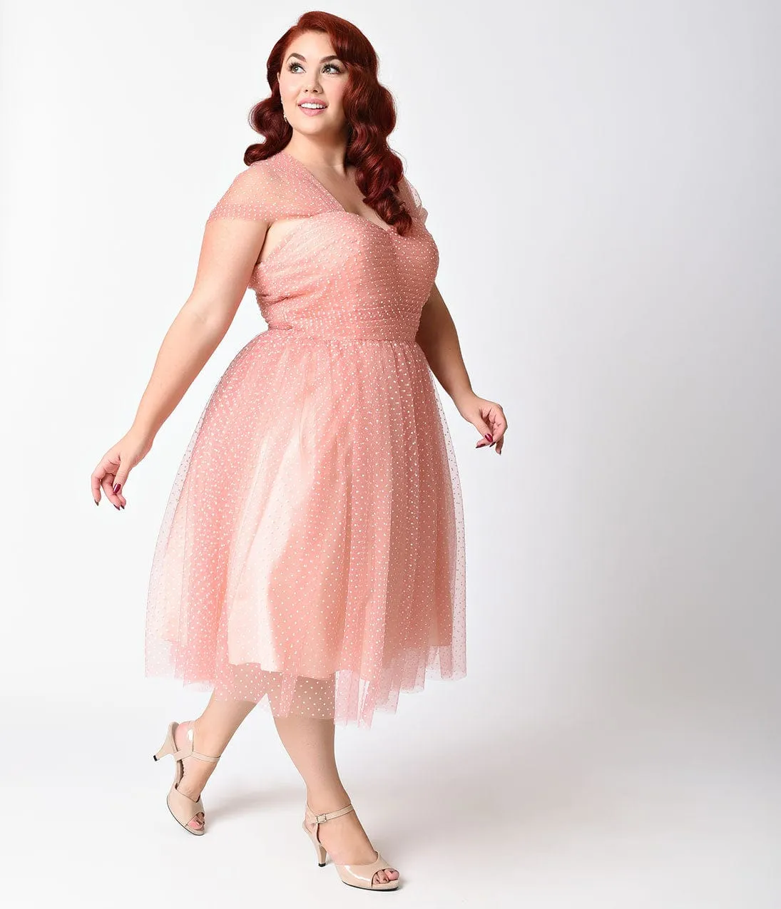 Unique Vintage Plus Size Rose Pink & White Swiss Dot Garden State Dress sold by Unique Vintage product image thumbnail 4