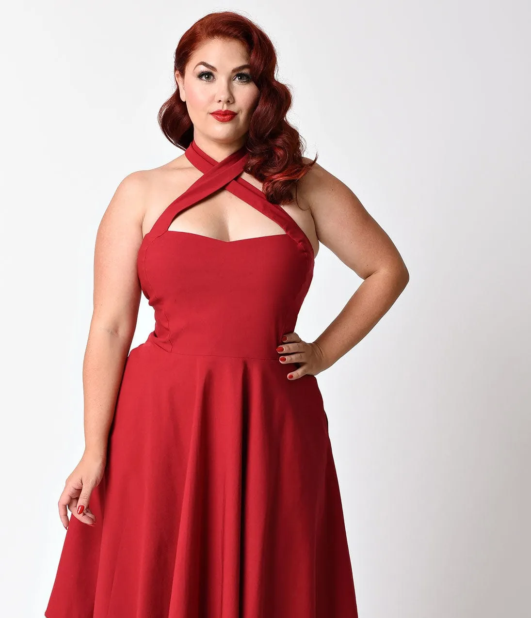 Unique Vintage Plus Size 1950s Style Red Criss Cross Halter Flare Rita Dress sold by Unique Vintage product image thumbnail 5