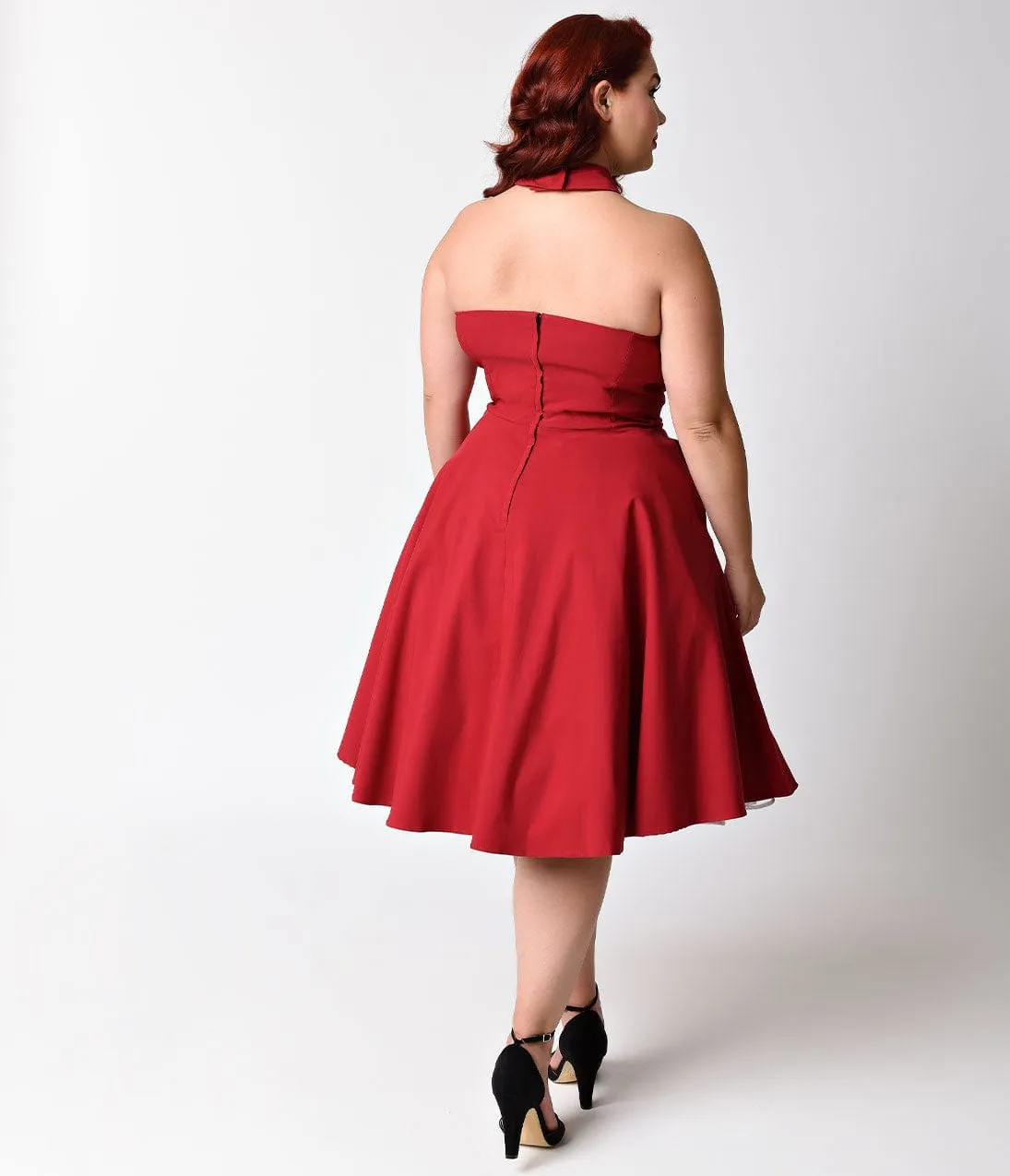 Unique Vintage Plus Size 1950s Style Red Criss Cross Halter Flare Rita Dress sold by Unique Vintage product image thumbnail 2
