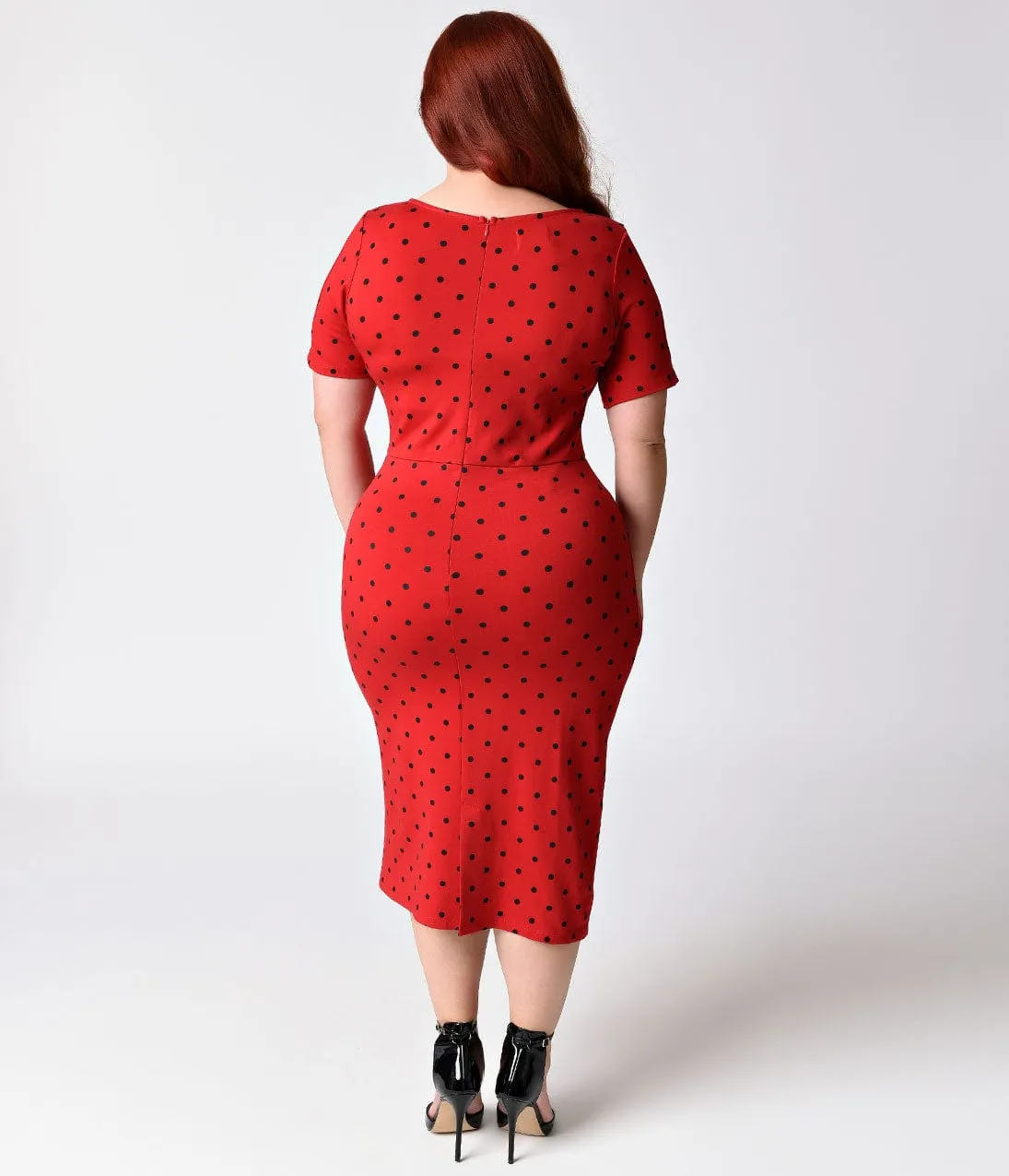 Unique Vintage Plus Size 1960s Red & Black Dotted Stretch Mod Wiggle Dress sold by Unique Vintage product image thumbnail 5