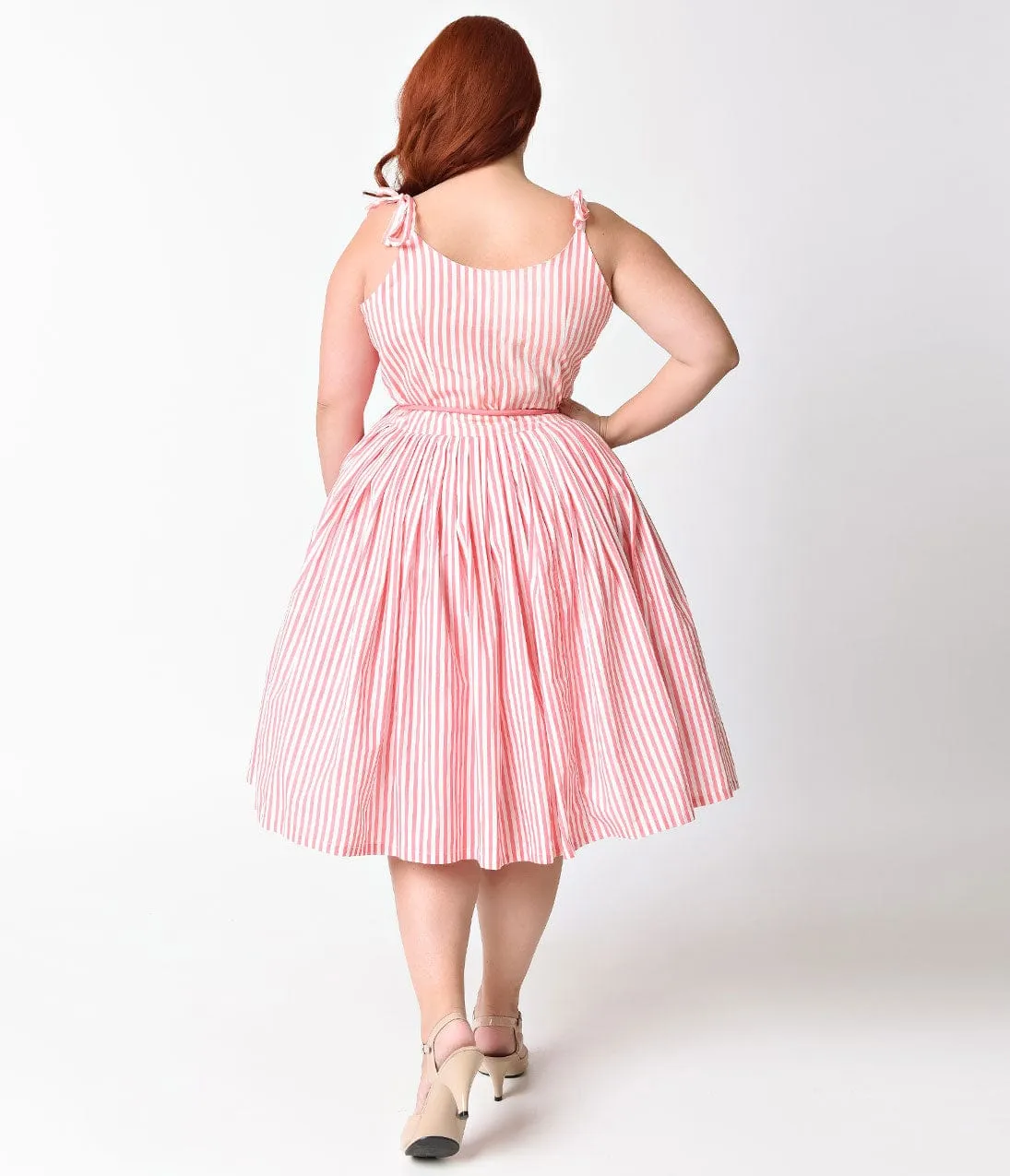 Unique Vintage Plus Size 1950s Style Pale Peach & White Stripe Hamilton Swing Dress sold by Unique Vintage product image thumbnail 3