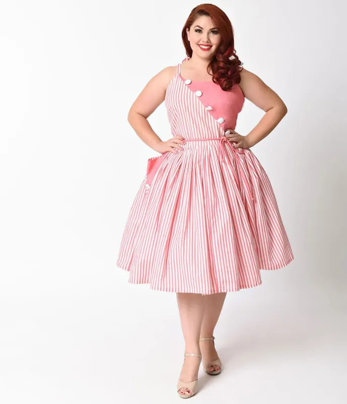 Unique Vintage Plus Size 1950s Style Pale Peach & White Stripe Hamilton Swing Dress made by Unique Vintage
