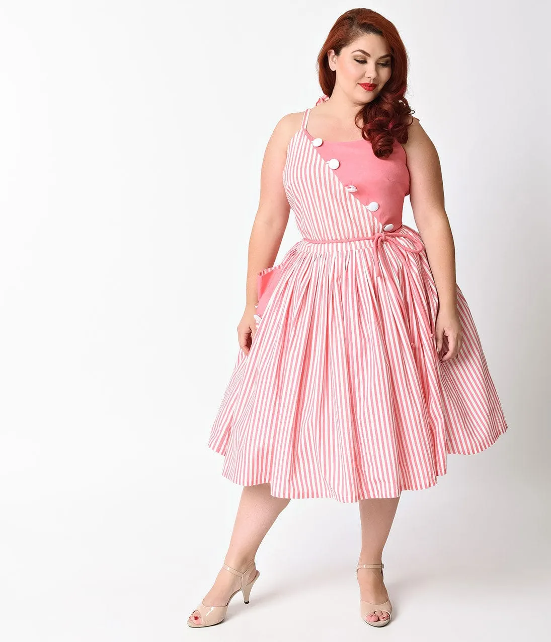 Unique Vintage Plus Size 1950s Style Pale Peach & White Stripe Hamilton Swing Dress sold by Unique Vintage product image thumbnail 5