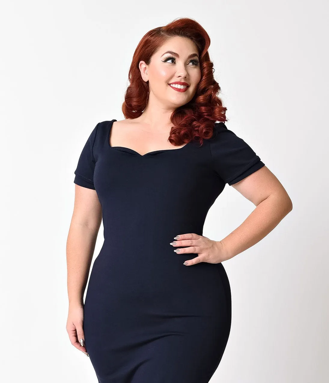 Unique Vintage Plus Size Navy Blue Short Sleeve Harris Knit Wiggle Dress sold by Unique Vintage product image thumbnail 4