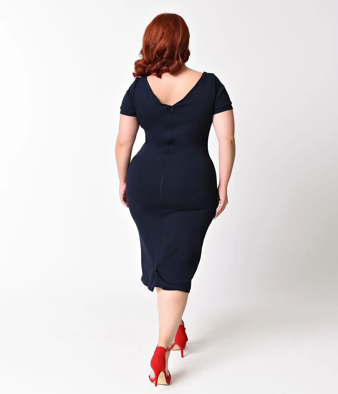 Unique Vintage Plus Size Navy Blue Short Sleeve Harris Knit Wiggle Dress sold by Unique Vintage product image thumbnail 2