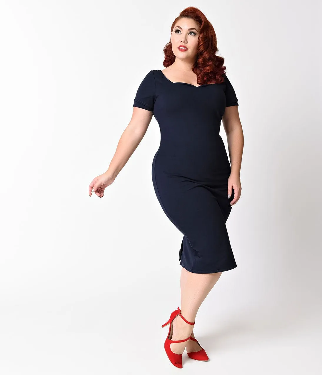Unique Vintage Plus Size Navy Blue Short Sleeve Harris Knit Wiggle Dress sold by Unique Vintage product image thumbnail 3