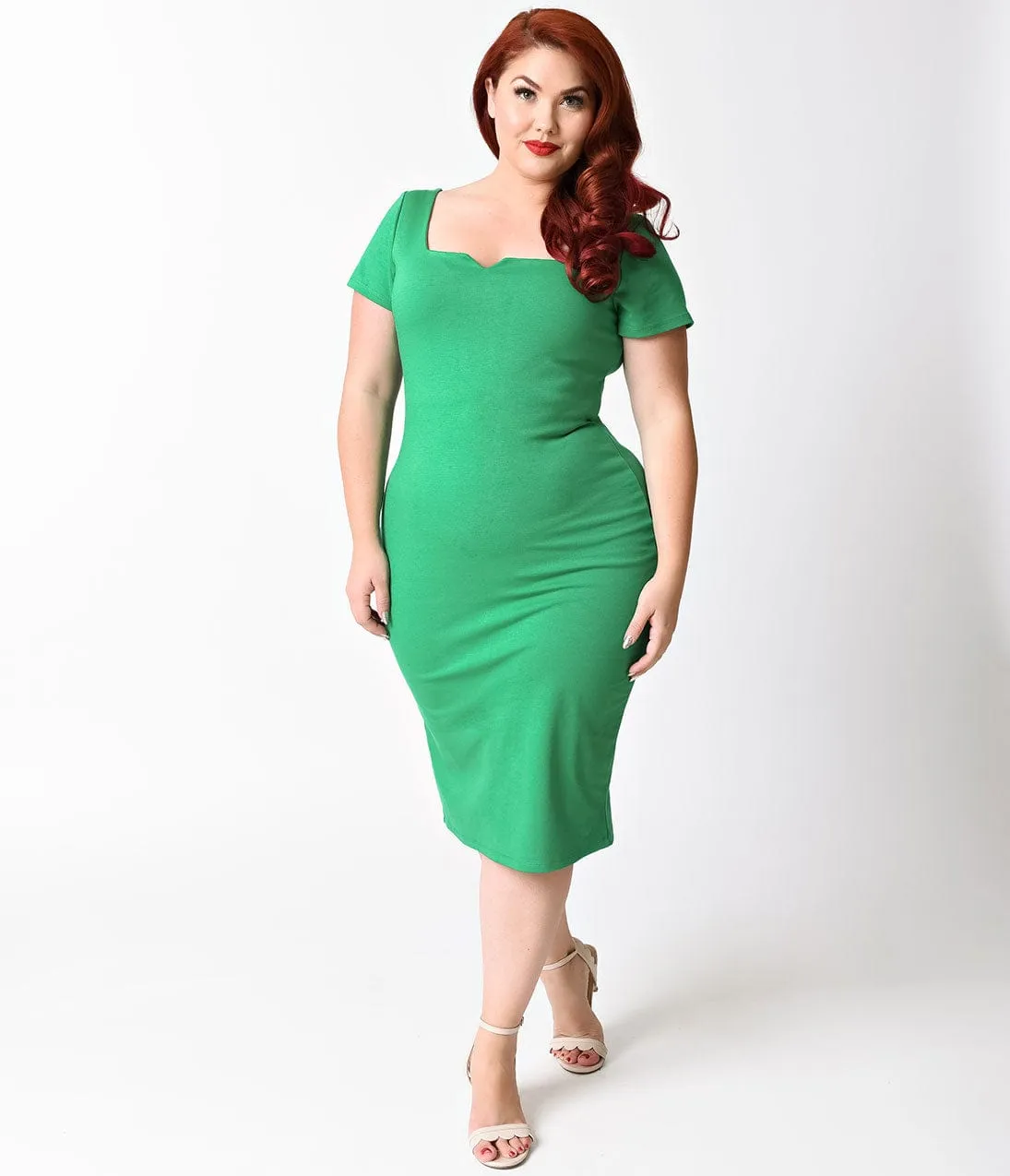 Unique Vintage Plus Size Bright Green Short Sleeve Harris Knit Wiggle Dress sold by Unique Vintage product image thumbnail 4