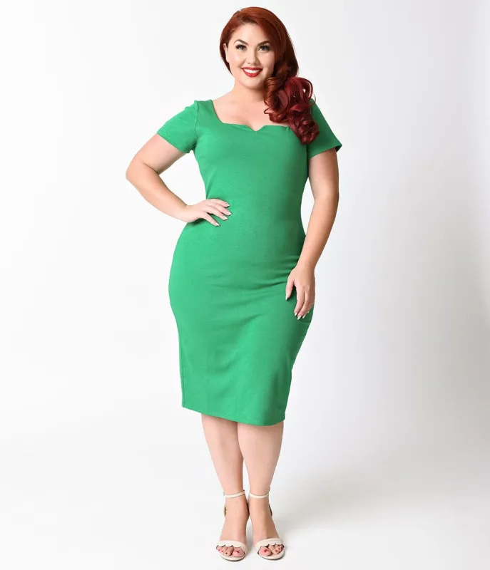 Unique Vintage Plus Size Bright Green Short Sleeve Harris Knit Wiggle Dress made by Unique Vintage