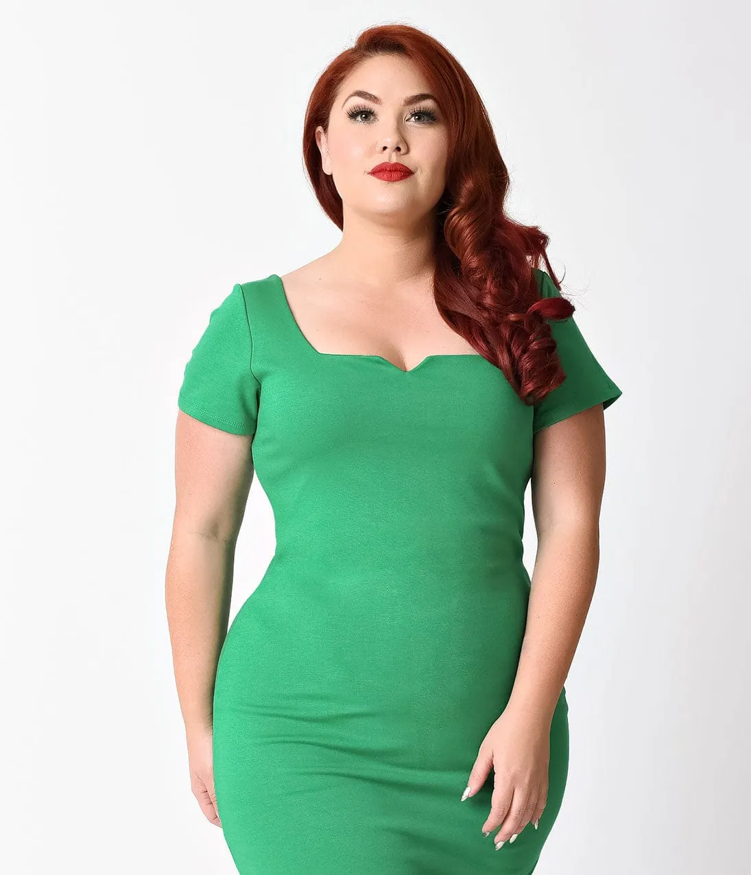 Unique Vintage Plus Size Bright Green Short Sleeve Harris Knit Wiggle Dress sold by Unique Vintage product image thumbnail 5