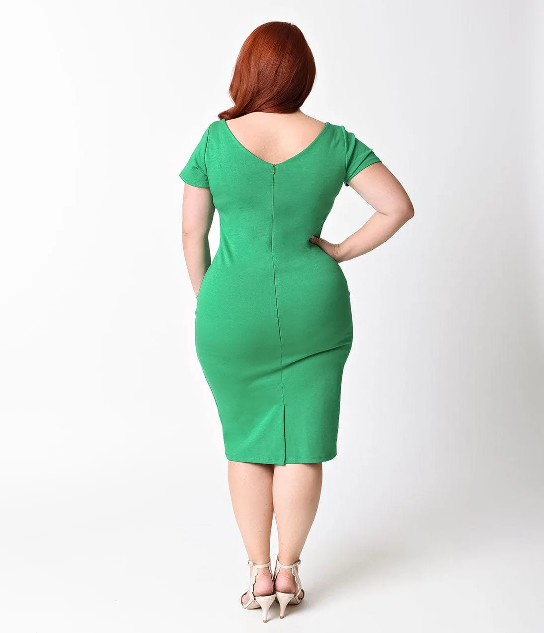 Unique Vintage Plus Size Bright Green Short Sleeve Harris Knit Wiggle Dress sold by Unique Vintage product image thumbnail 2
