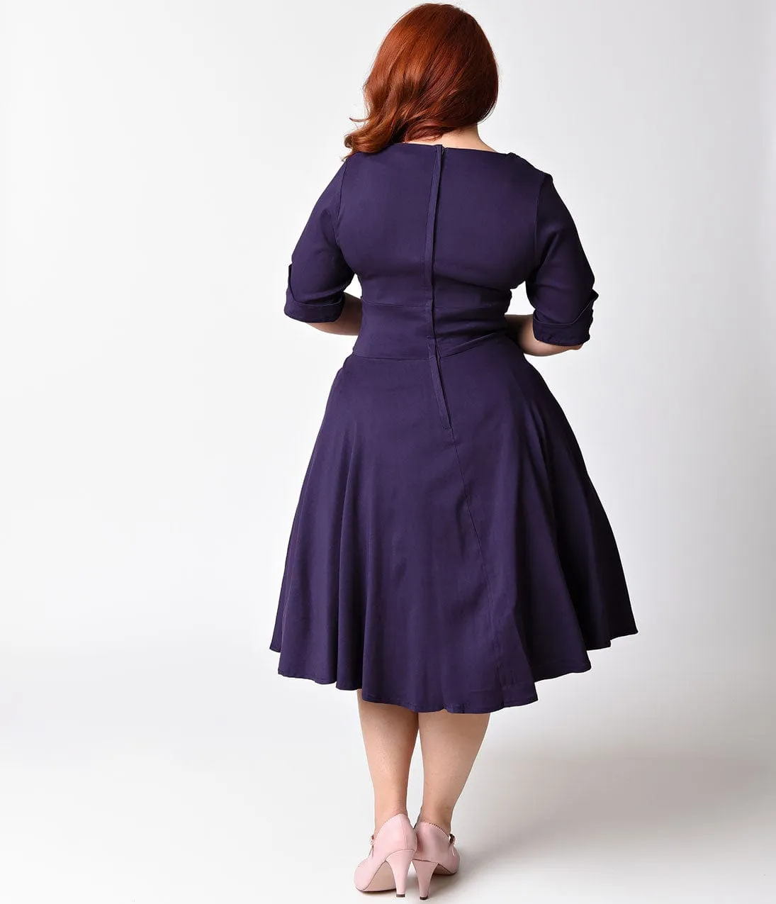 Unique Vintage Plus Size 1950s Style Dark Purple Half Sleeve Delores Swing Dress sold by Unique Vintage product image thumbnail 4