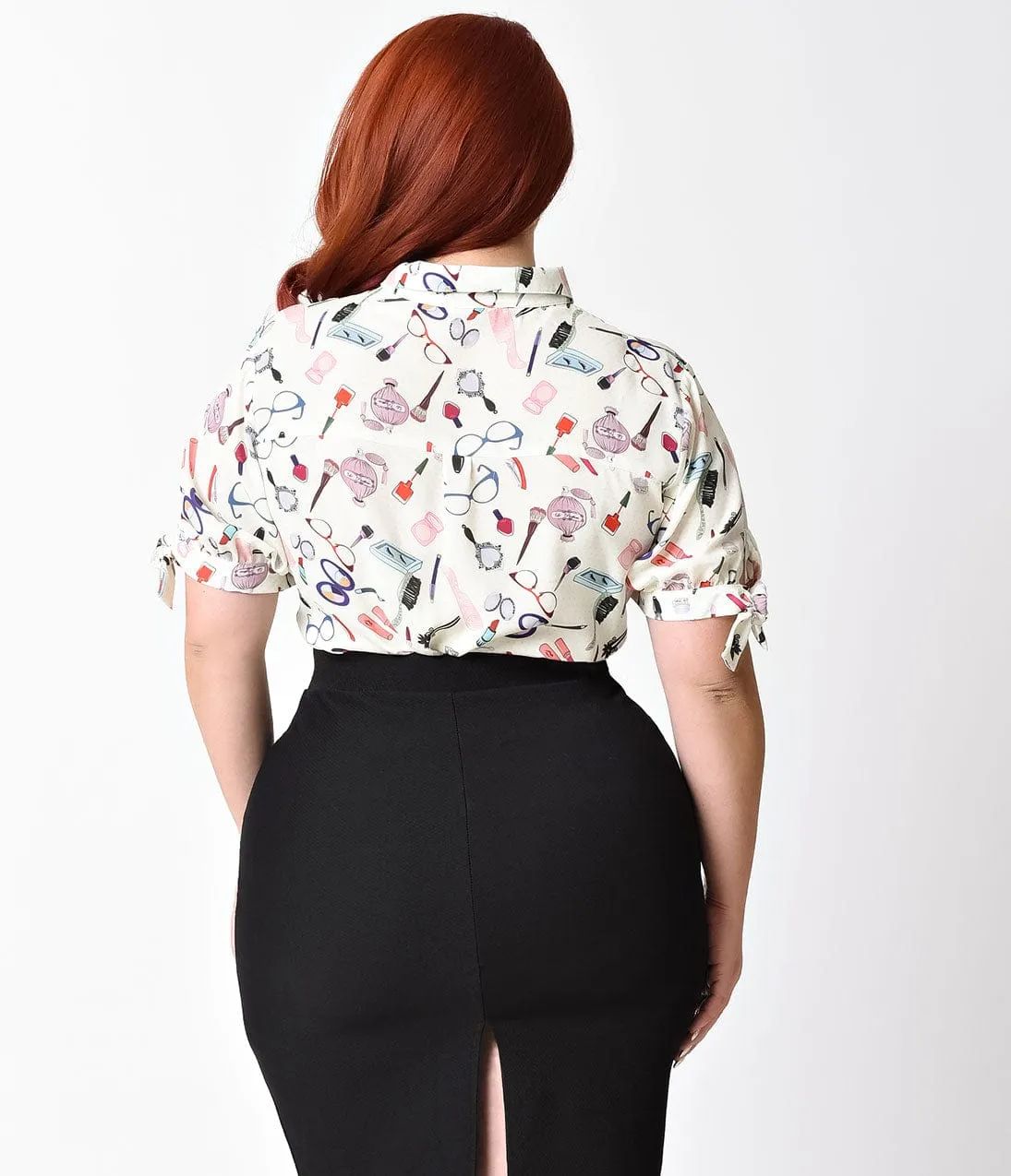 Unique Vintage Plus Size Ivory Cream & Beauty Print Button Up Colvin Blouse sold by Unique Vintage product image thumbnail 2