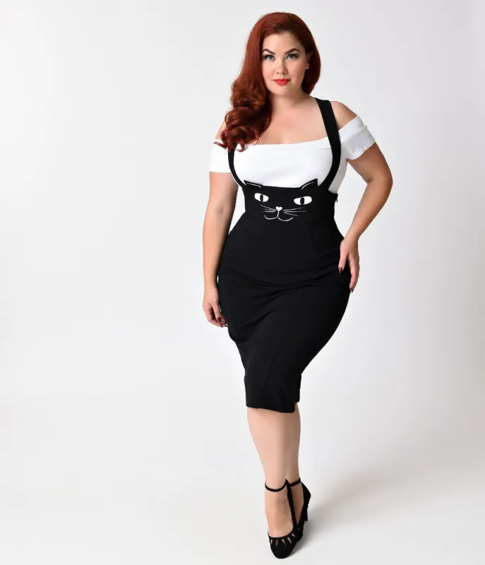 Unique Vintage Plus Size Retro Style Black Cat Sabrina Suspender Skirt made by Unique Vintage