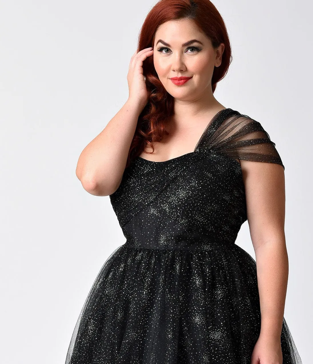 Unique Vintage Plus Size Black & Silver Shimmer One Shoulder Charisse Dress sold by Unique Vintage product image thumbnail 4