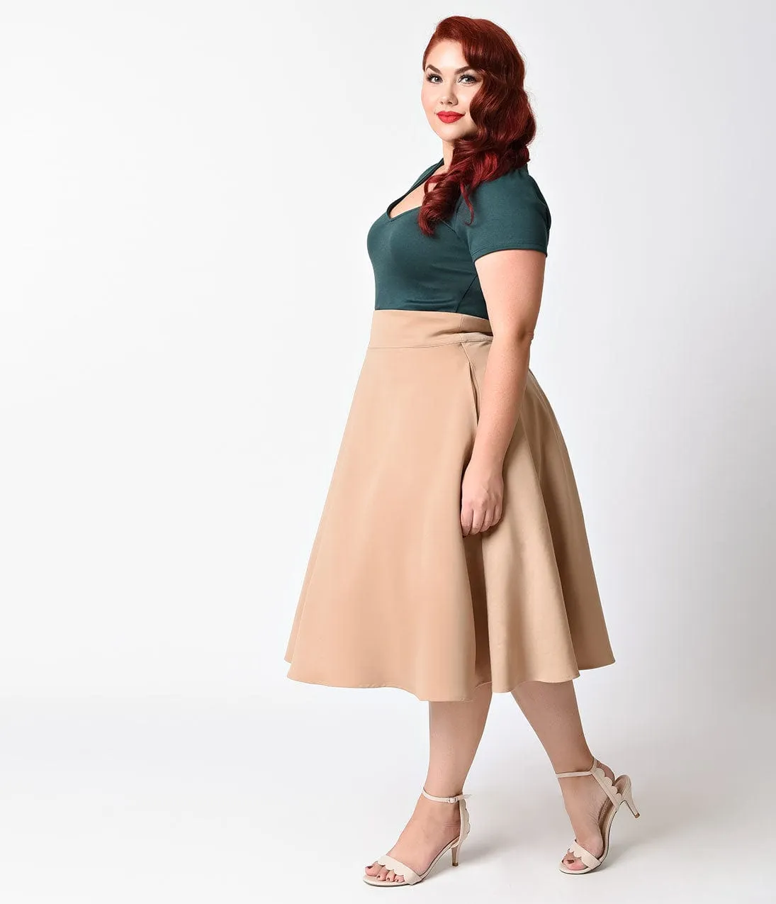 Unique Vintage Plus Size Retro Style Taupe High Waist Vivien Swing Skirt sold by Unique Vintage product image thumbnail 4