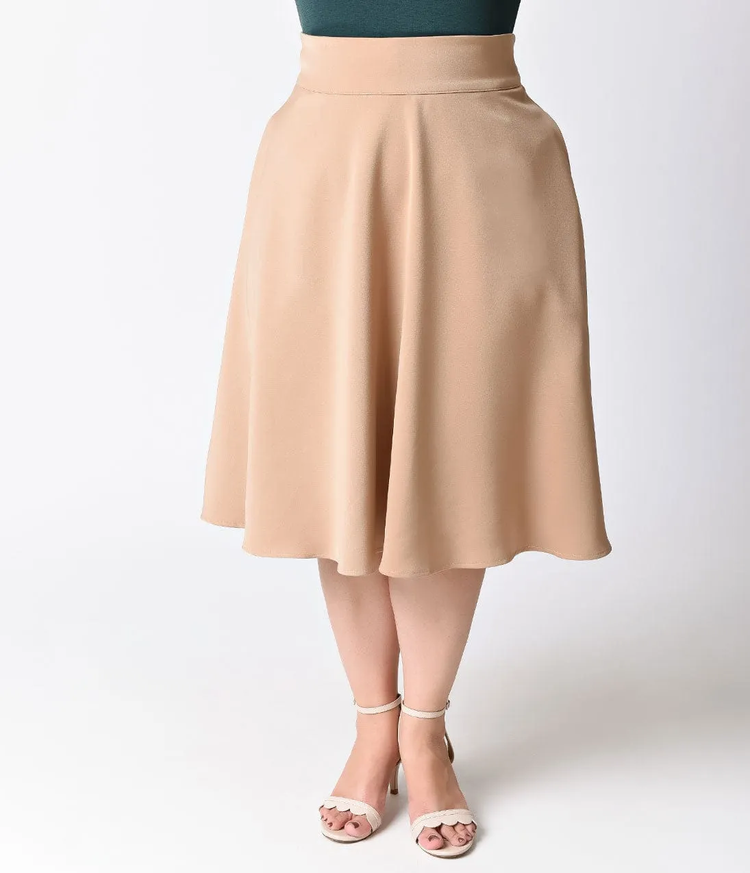 Unique Vintage Plus Size Retro Style Taupe High Waist Vivien Swing Skirt sold by Unique Vintage product image thumbnail 2