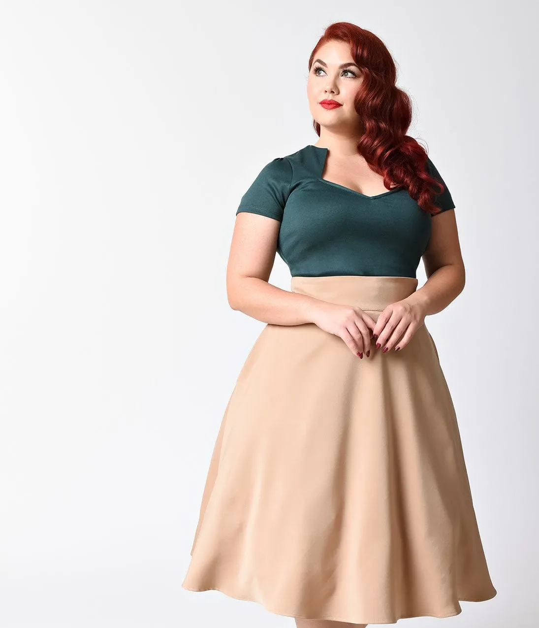 Unique Vintage Plus Size Retro Style Taupe High Waist Vivien Swing Skirt sold by Unique Vintage product image thumbnail 5