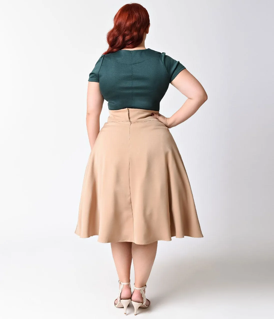 Unique Vintage Plus Size Retro Style Taupe High Waist Vivien Swing Skirt sold by Unique Vintage product image thumbnail 3
