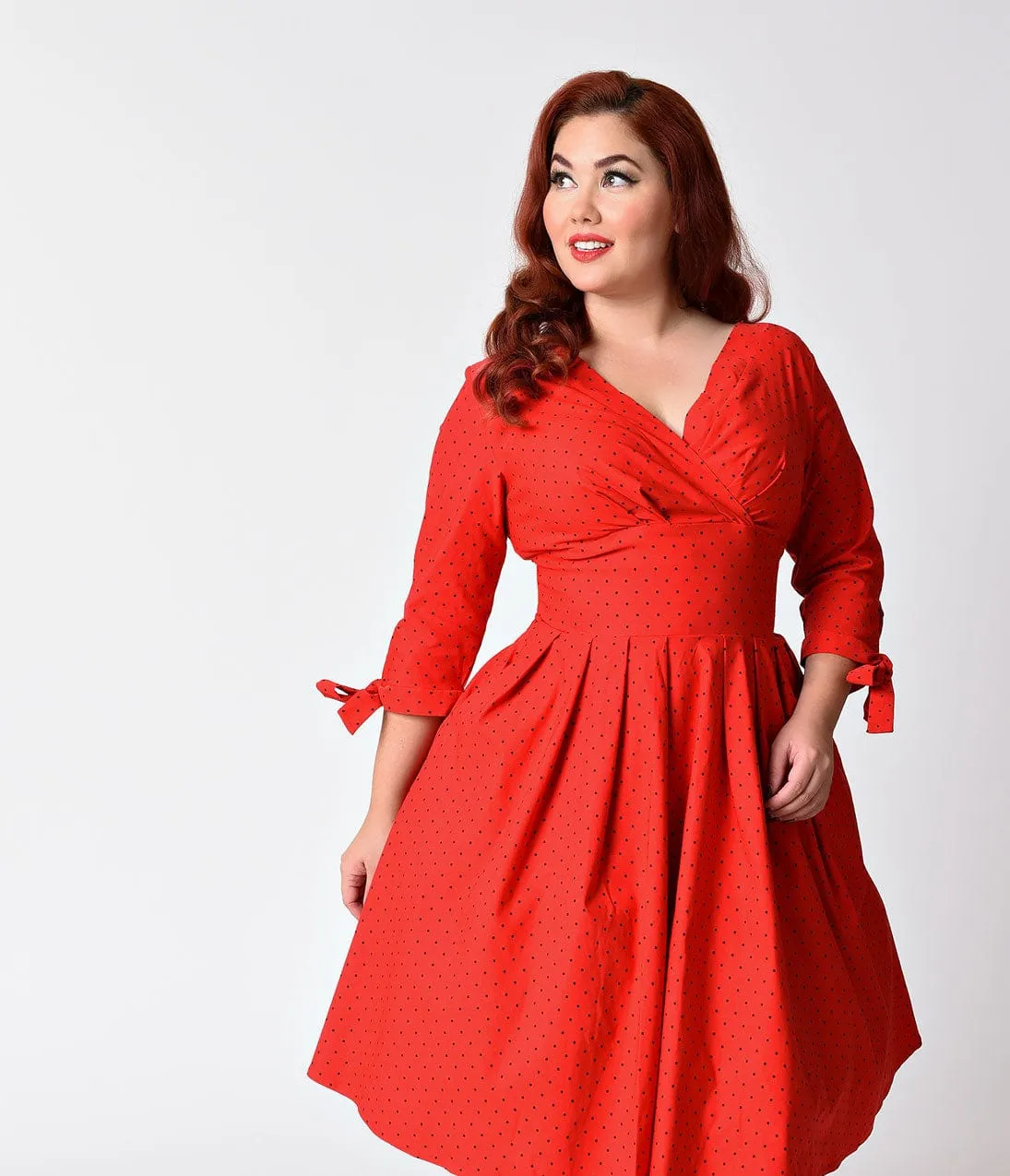 Unique Vintage Plus Size 1950s Style Red & Black Pin Dot Sleeved Diana Swing Dress sold by Unique Vintage product image thumbnail 3