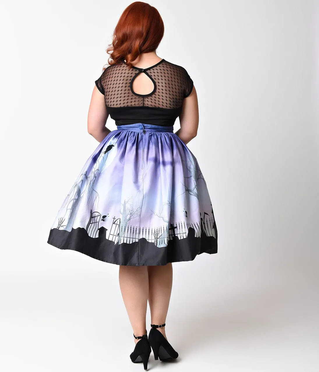 Unique Vintage Plus Size 1950s Purple Haunted Mansion High Waist Circle Swing Skirt sold by Unique Vintage product image thumbnail 3
