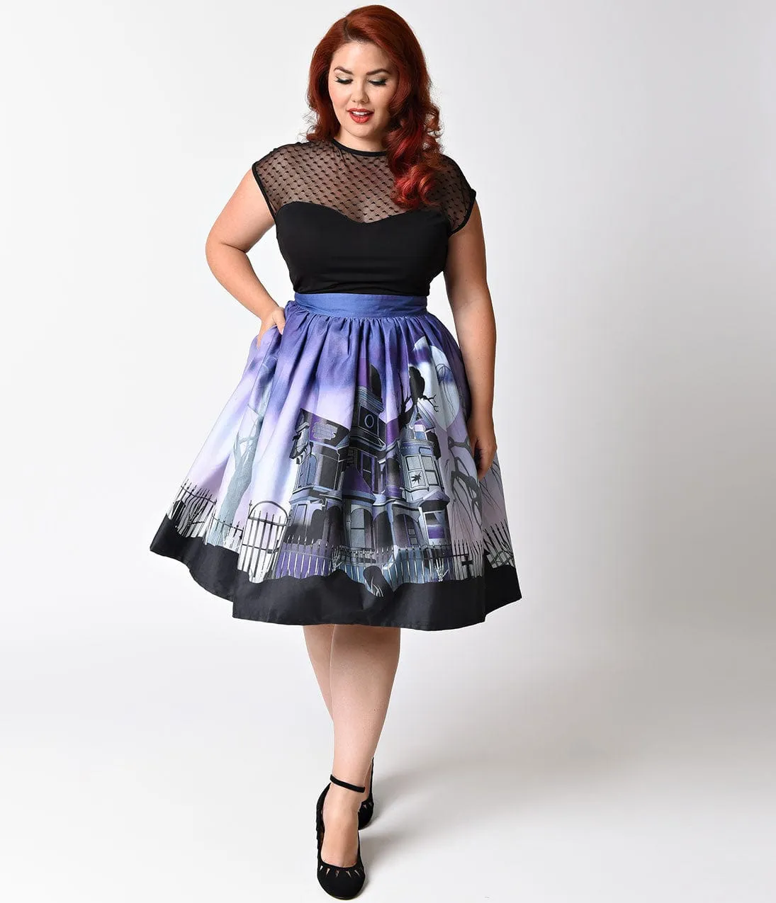Unique Vintage Plus Size 1950s Purple Haunted Mansion High Waist Circle Swing Skirt sold by Unique Vintage product image thumbnail 5
