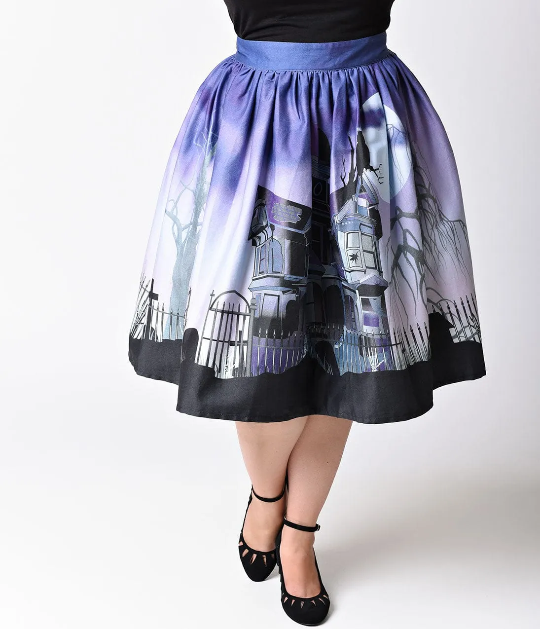 Unique Vintage Plus Size 1950s Purple Haunted Mansion High Waist Circle Swing Skirt sold by Unique Vintage product image thumbnail 2