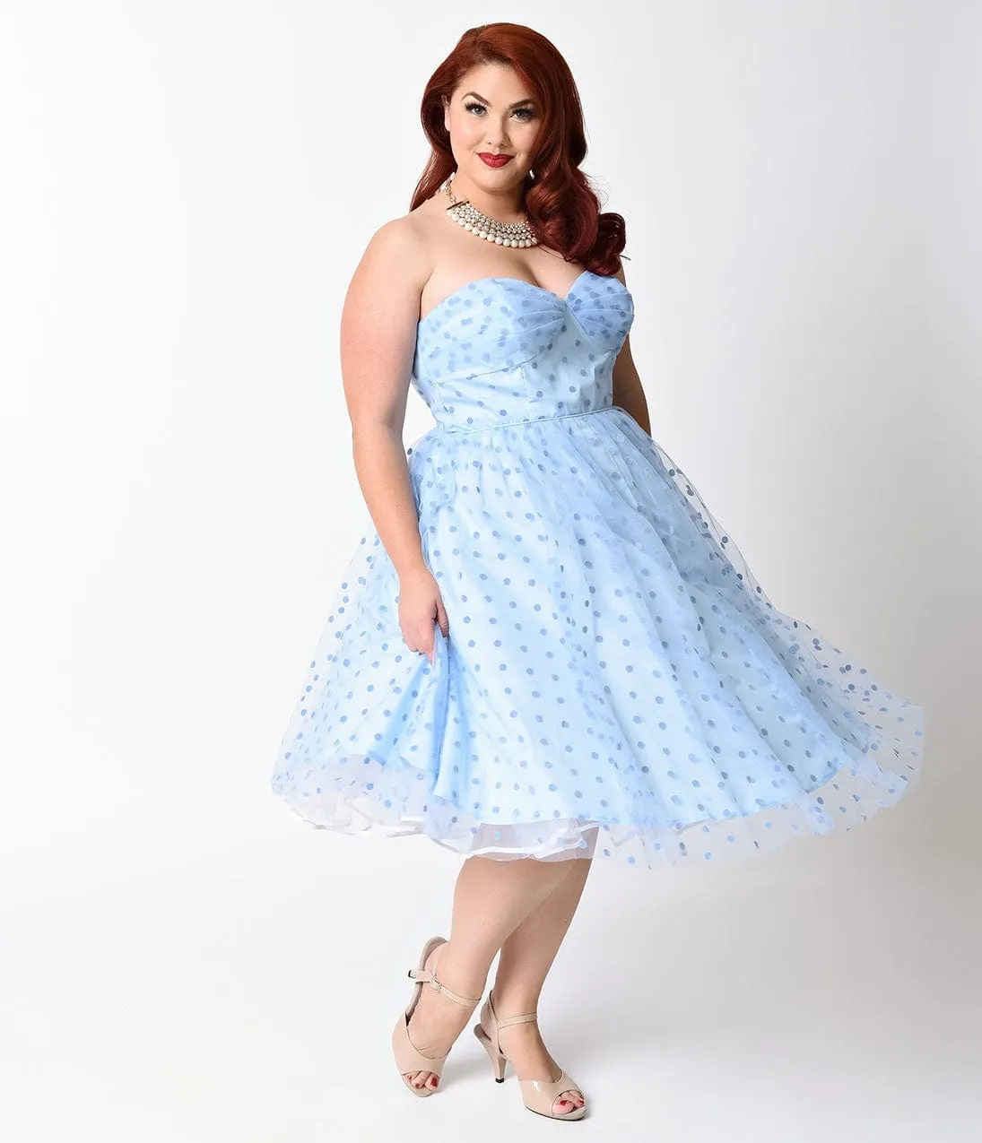 Unique Vintage Plus Size 1950s Periwinkle Swiss Dot Dandridge Swing Dress sold by Unique Vintage product image thumbnail 3