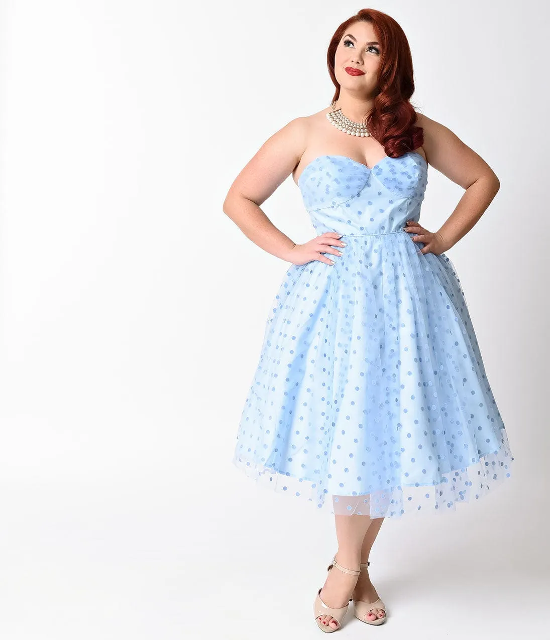 Unique Vintage Plus Size 1950s Periwinkle Swiss Dot Dandridge Swing Dress sold by Unique Vintage product image thumbnail 4