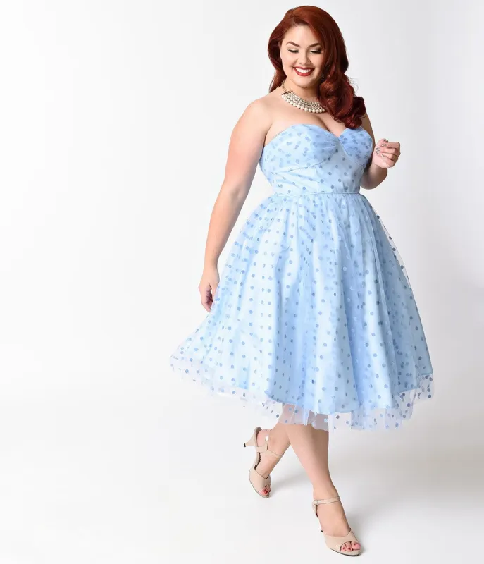 Unique Vintage Plus Size 1950s Periwinkle Swiss Dot Dandridge Swing Dress sold by Unique Vintage