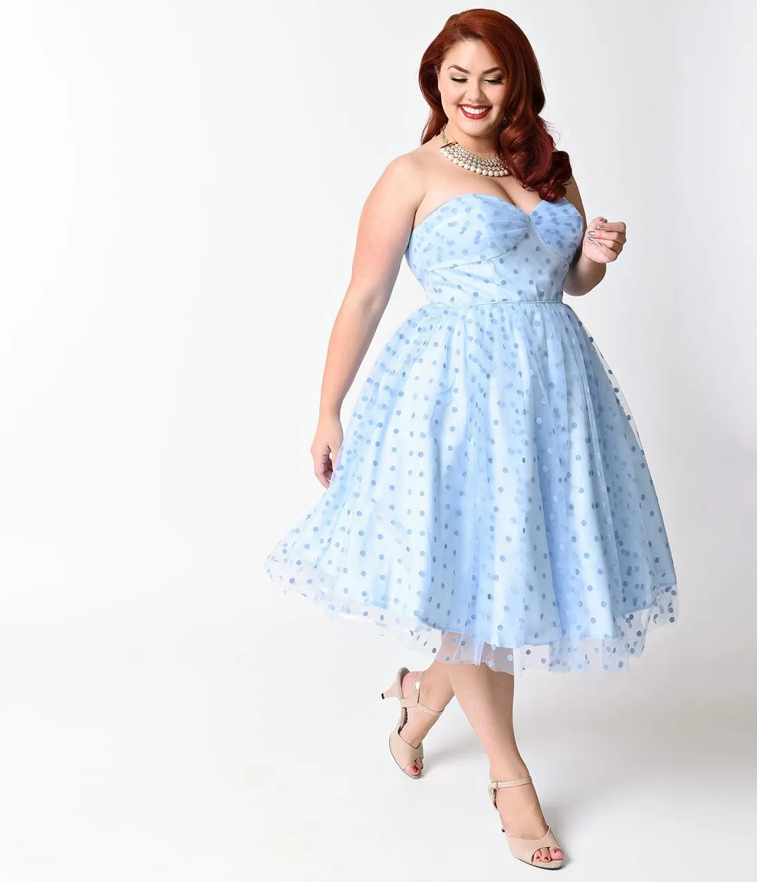 Unique Vintage Plus Size 1950s Periwinkle Swiss Dot Dandridge Swing Dress sold by Unique Vintage