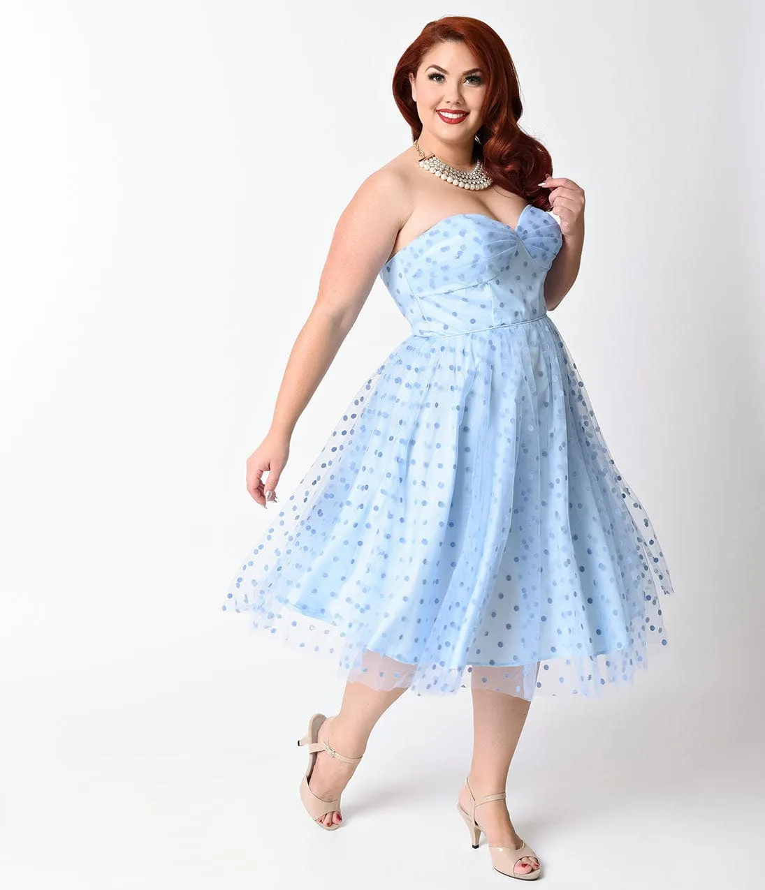 Unique Vintage Plus Size 1950s Periwinkle Swiss Dot Dandridge Swing Dress sold by Unique Vintage product image thumbnail 5