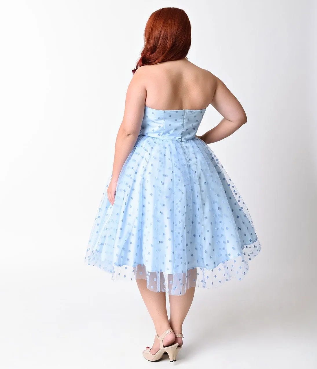 Unique Vintage Plus Size 1950s Periwinkle Swiss Dot Dandridge Swing Dress sold by Unique Vintage product image thumbnail 2