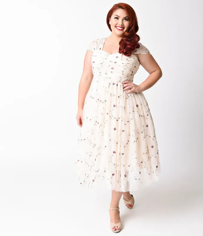 Unique Vintage Plus Size Light Pink Embroidered Garden State Mesh Dress made by Unique Vintage